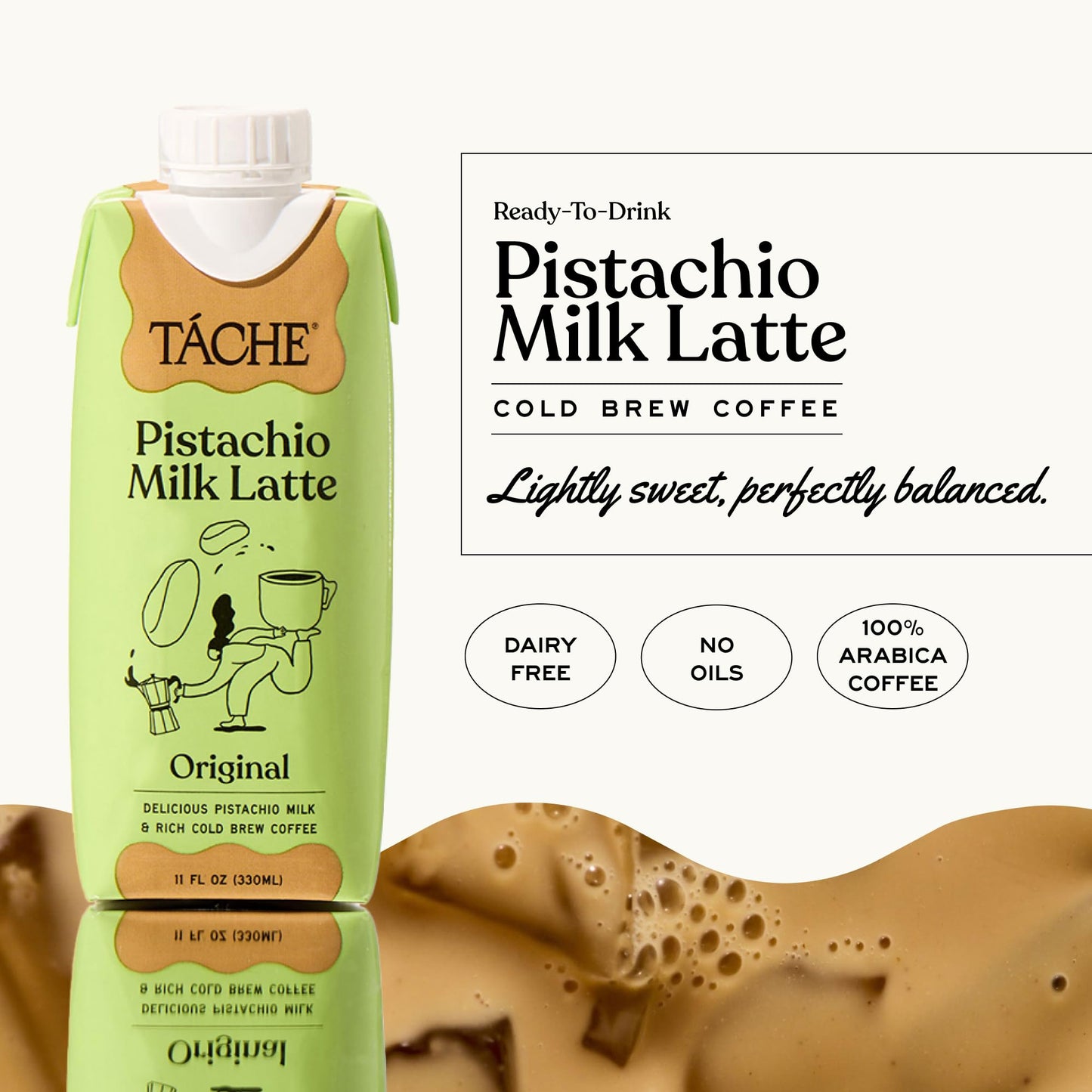 T  che Pistachio Coffee - Drink On-The-Go, Cold Brew Coffee & Pistachio Milk, Smooth & Lightly Sweet, Made from Arabica Beans, P