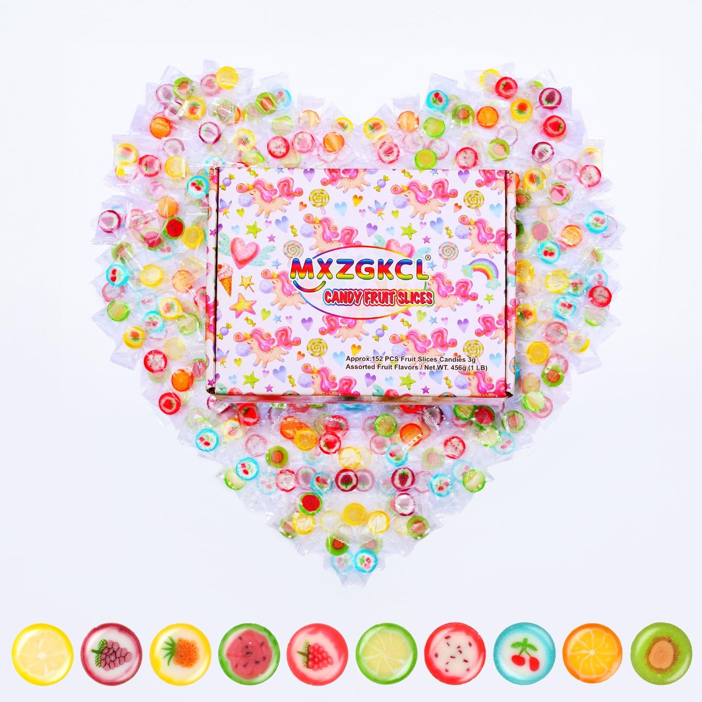 Slices Hard Candy - Bulk Fruit Candy Individually Wrapped - Net WT. 1LB (Aprprox.150 pcs) Mixed Hard Candies Assortment Bag - 10