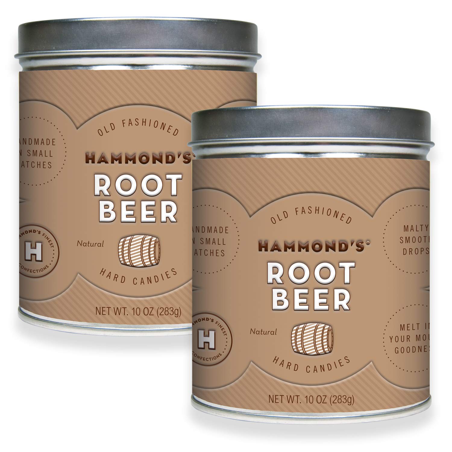 Hammonds Candies - Old Fashioned Root Malt Drink Pantry Candies - 2-10 Ounce Tins  Natural Root Malt Drink Drops  Handmade In Small Batches  Using The Finest Ingredients  Handcrafted In The Usa