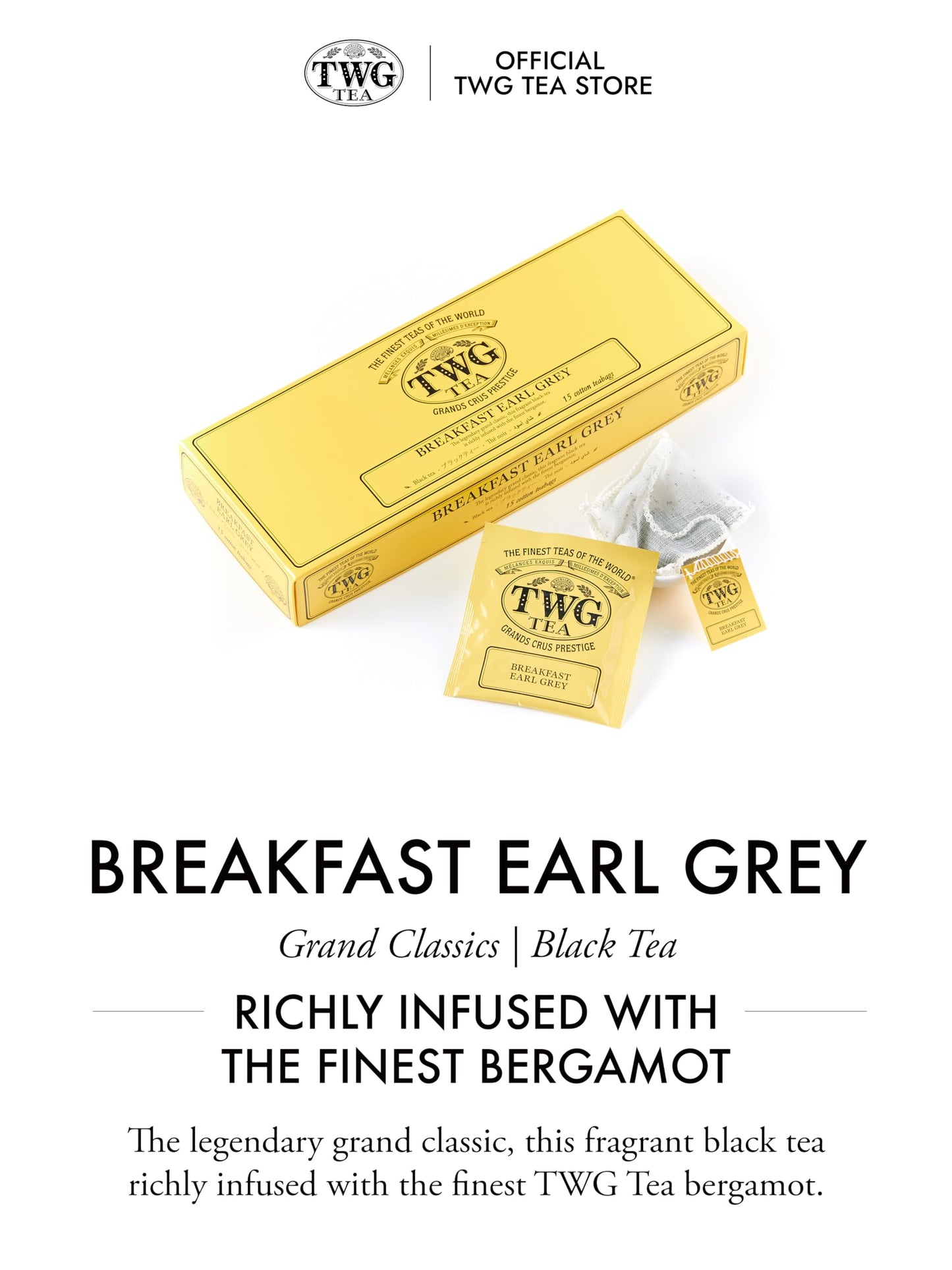 Twg Tea | Breakfast Earl Grey | Black Tea | Bergarmot | 15 Hand Sewn Cotton Teabags | Gift Set