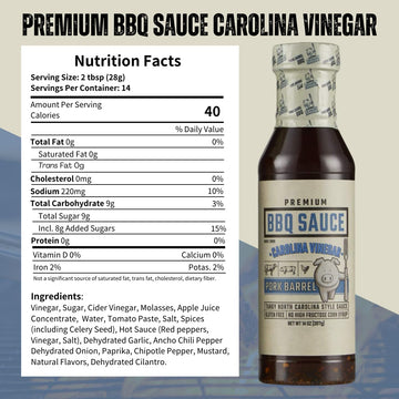 Pork Barrel BBQ Carolina Vinegar BBQ Sauce, Tangy, Gluten-Free, 14 oz - Pack of 2