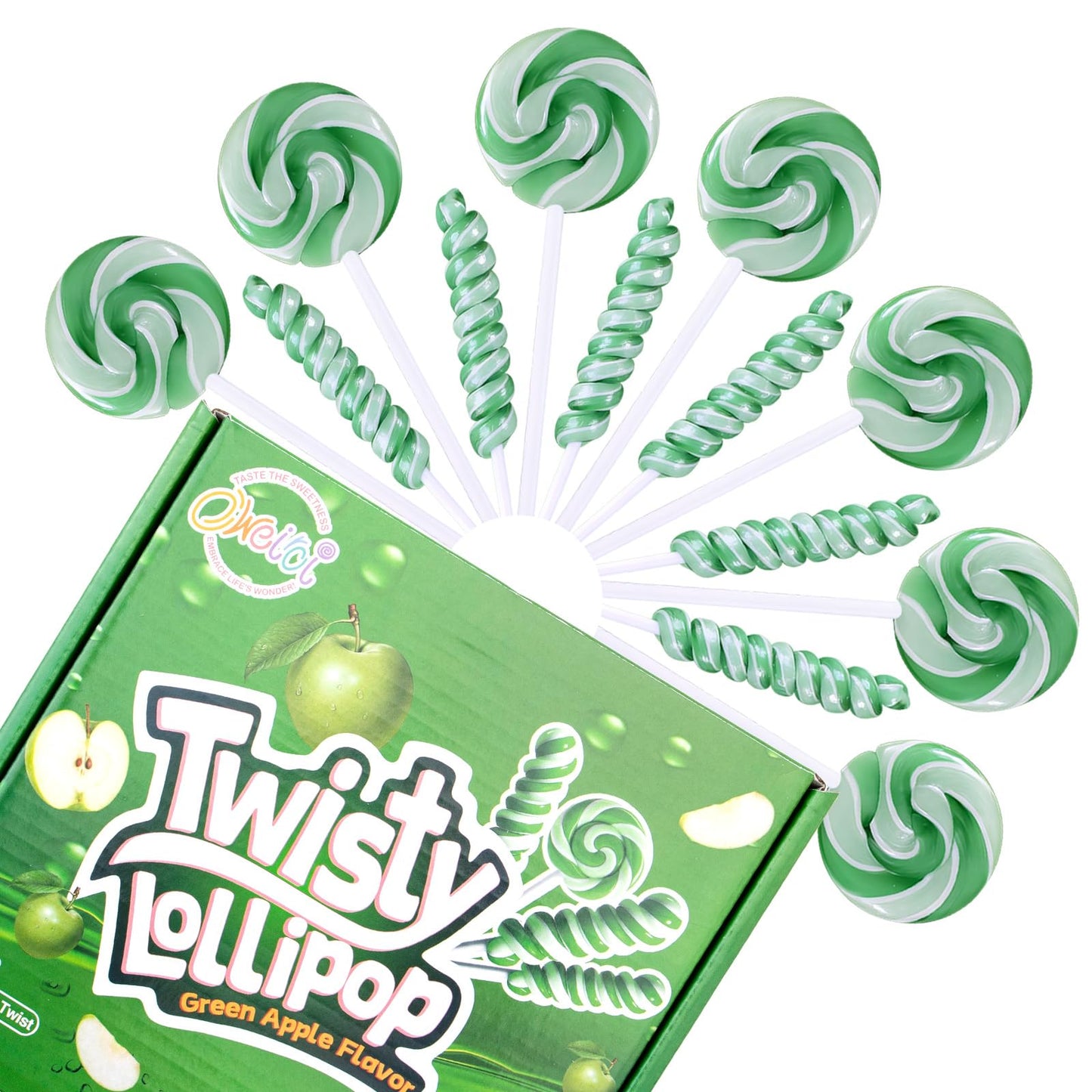 Green Twisty And Swirl Lollipops, Green Candy Individually Wrapped Bulk, St. Patricks Day Lollipops Suckers, Kids Lollipop For Birthday Party, Green Apple Flavor 36 Pack