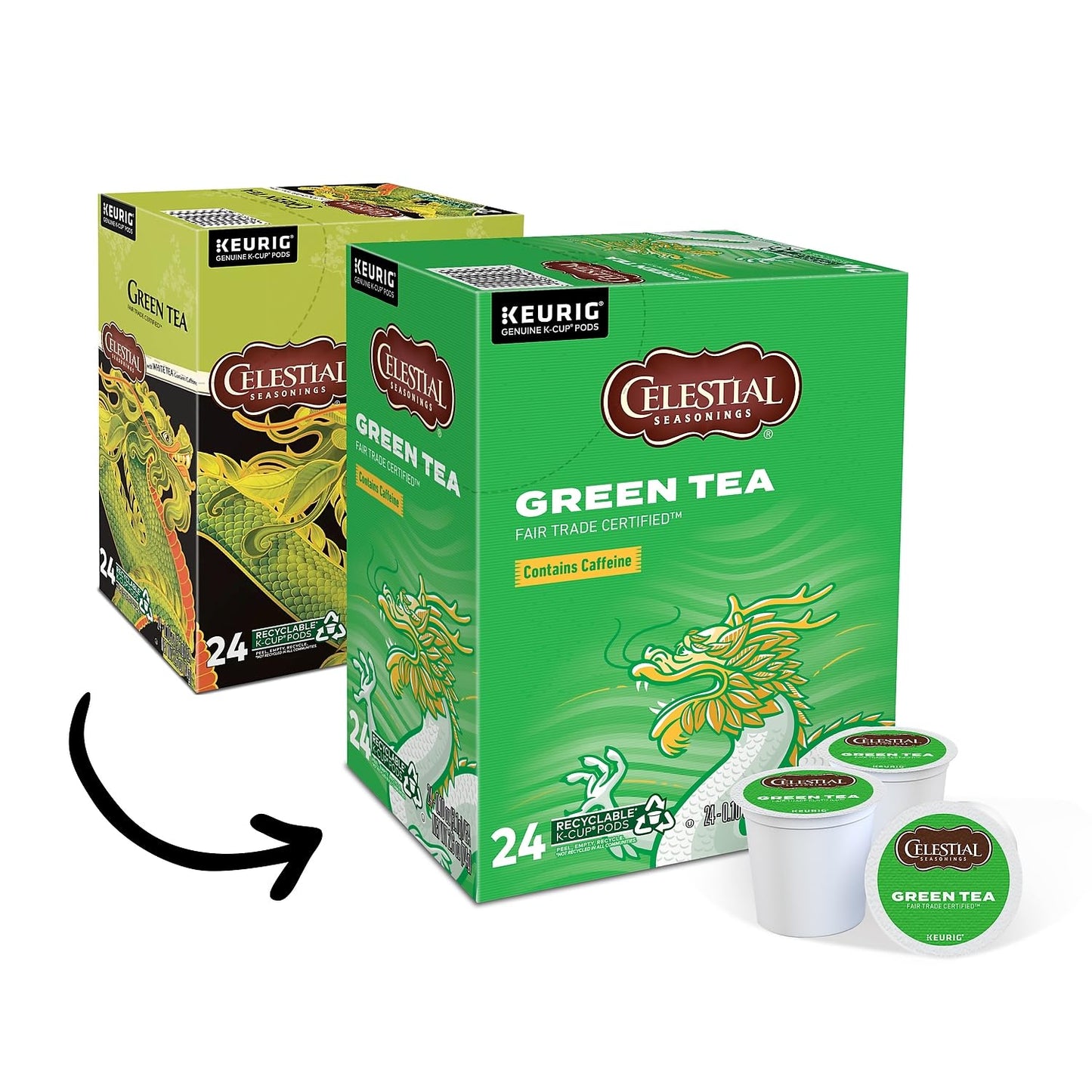 Celestial Seasonings Green Tea K-Cup Portion Pack, 24 Count, Compatible with Keurig malt-inspired, Model 74-14734