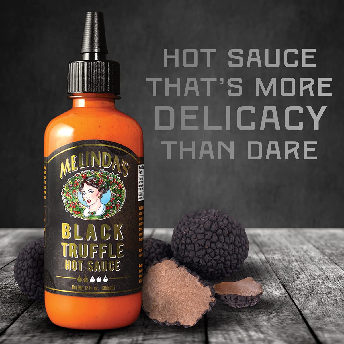 Melindas Black Truffle Hot Sauce - Gourmet Truffle Hot Sauce Made With Fresh Ingredients, Italian Black Truffles, Cayenne Pepper