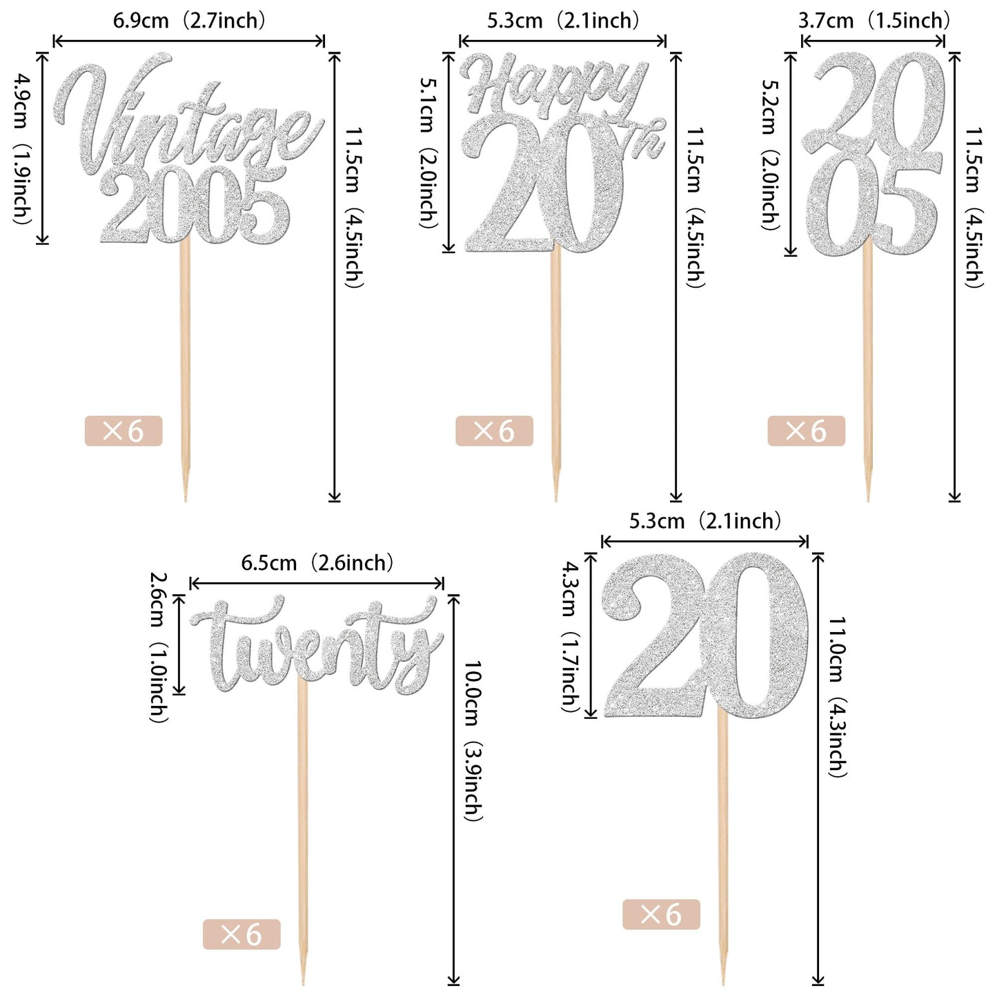 30Pcs Happy 20Th Birthday Cupcake Toppers Cheers To 20 Vintage 2005 Cupcake Picks Hello 20 Twenty 20Th Birthday Decorations For