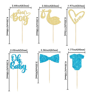 Gyufise 36 Pack Oh Baby Cupcake Toppers Assembled It'S A Boy Cupcake Toppers With Tie Onesie Love Heart Glitter Cake Picks Decor