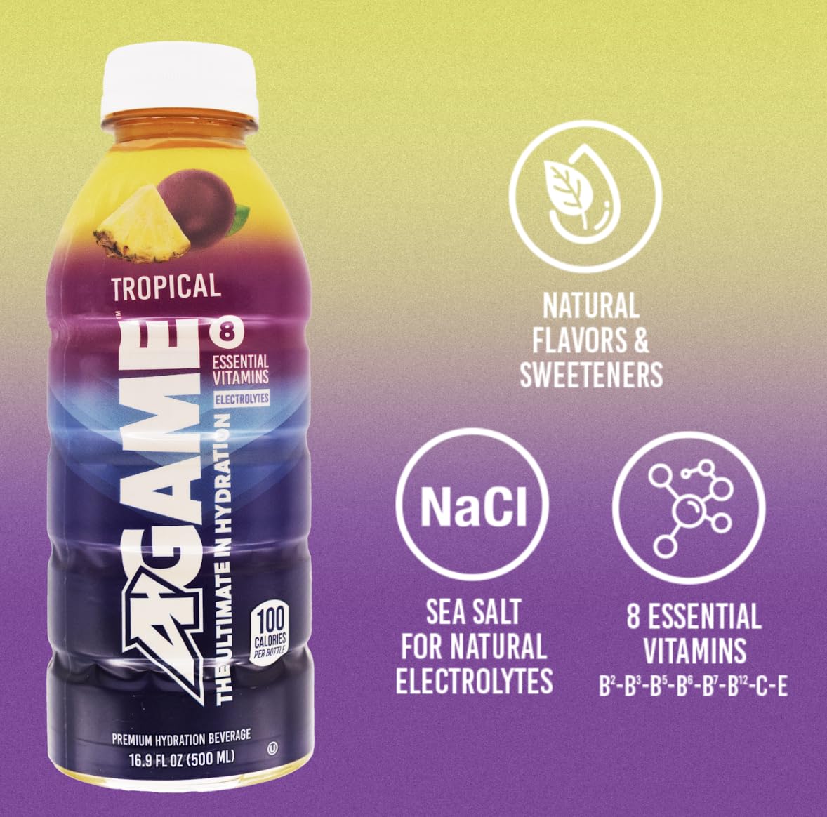 A-Game Sports Drink, Tropical, The Ultimate Hydration Sports Beverage For Athletes, 8 Essential Vitamins Including B, C, & E Plu