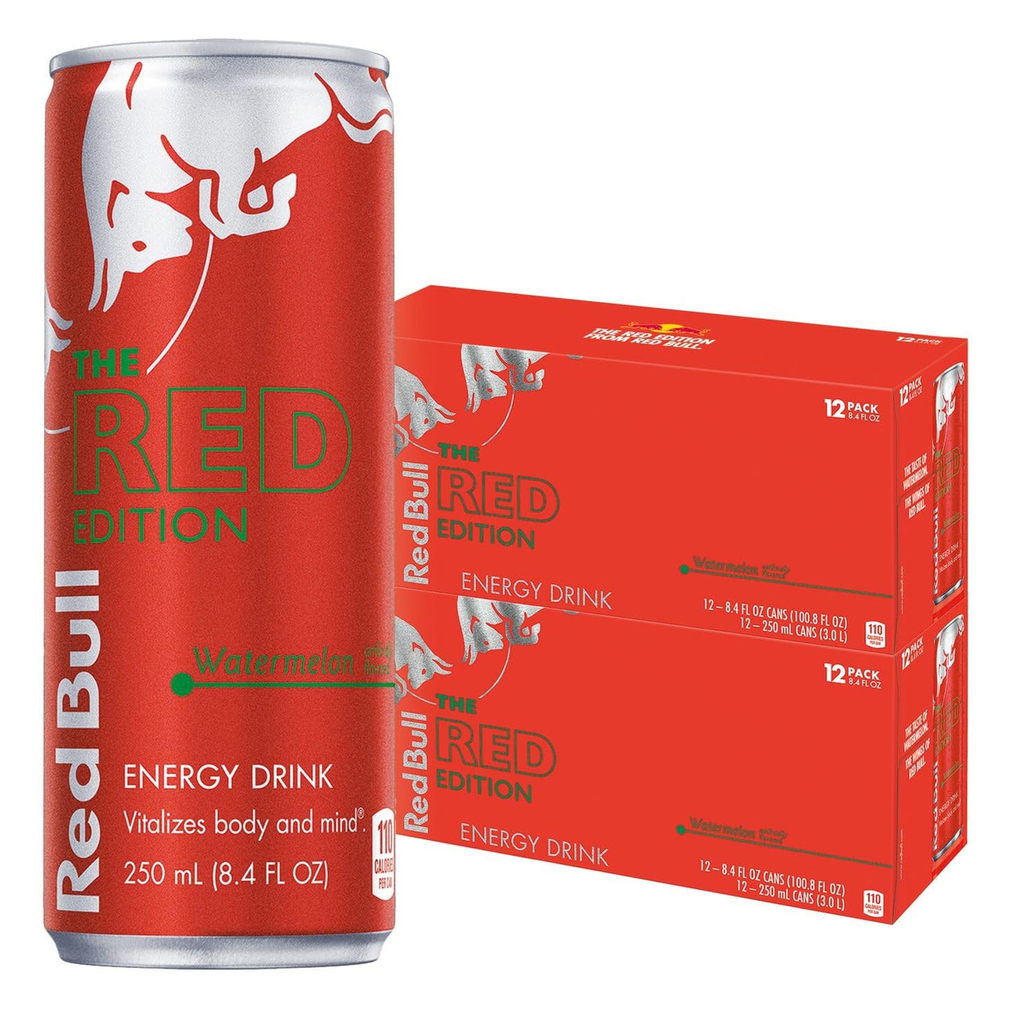 Red Bull Red Edition Energy Drink, Watermelon Flavor, 8.4 Oz, Pack of 24 Cans (2 Packs of 12)
