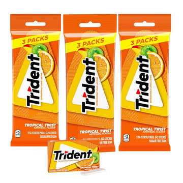 Trident Tropical Twist Sugar Free Gum, 9 Packs Of 14 Pieces (42 Total Pieces)