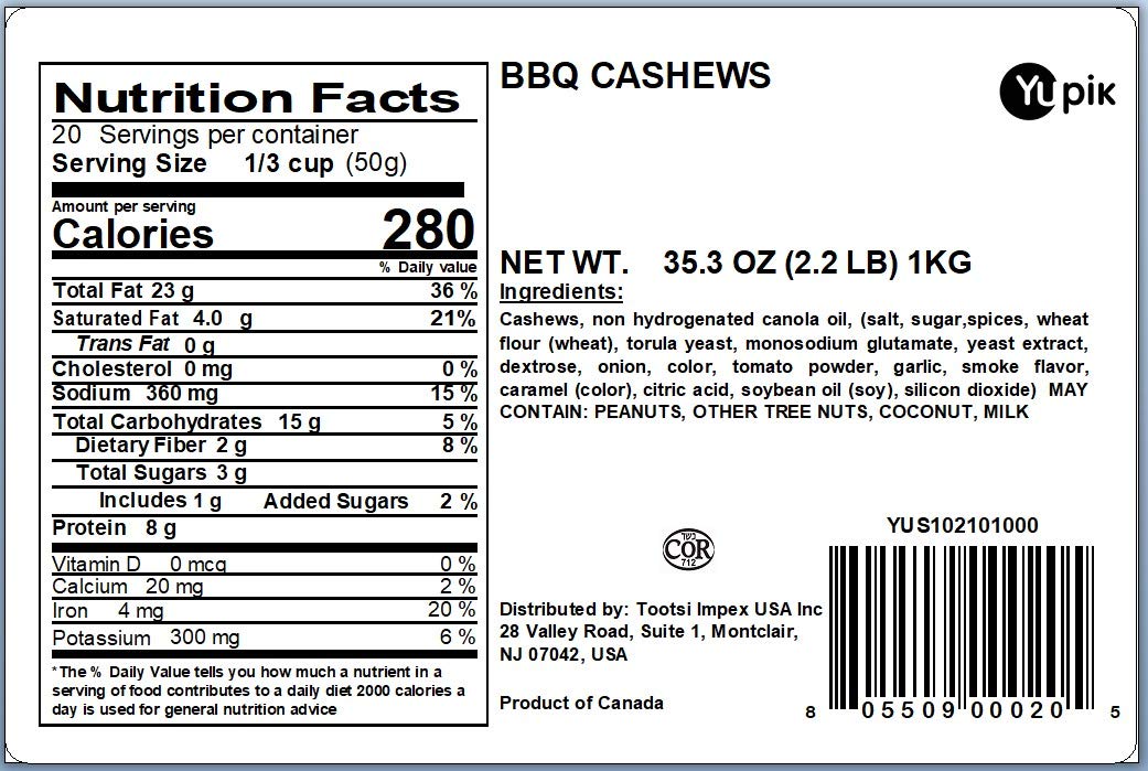 Yupik Bbq Cashews, 2.2 Lb, Kosher, Vegan, Roasted Salted Nuts, Seasoned Nuts With Spices, Unique Smoky Flavor, Source Of Protein
