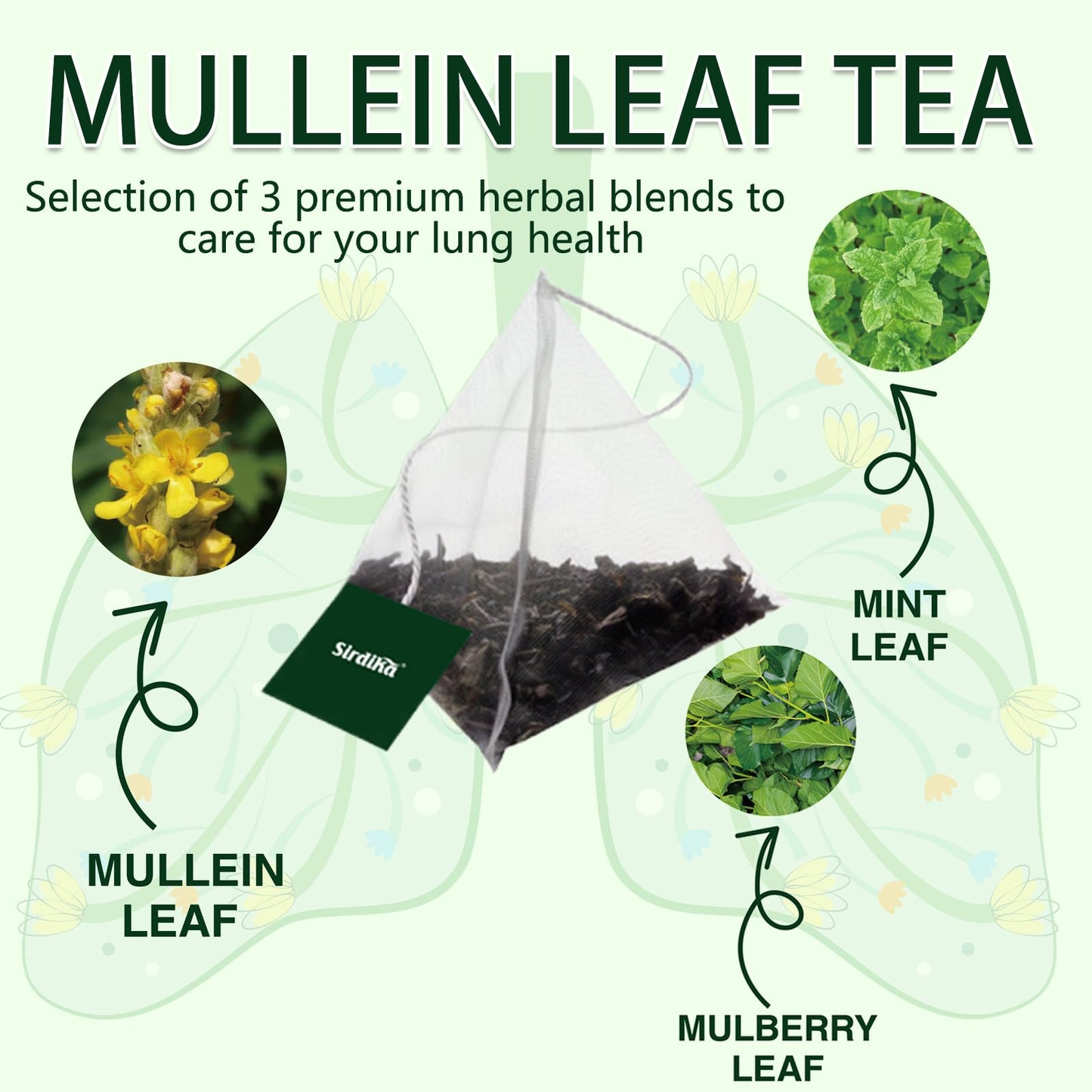 SIRDIKA Mullein Tea Bags - 20 Teabags, 100% Pure Natural Herbal Tea, Caffeine Free, 2 BOX