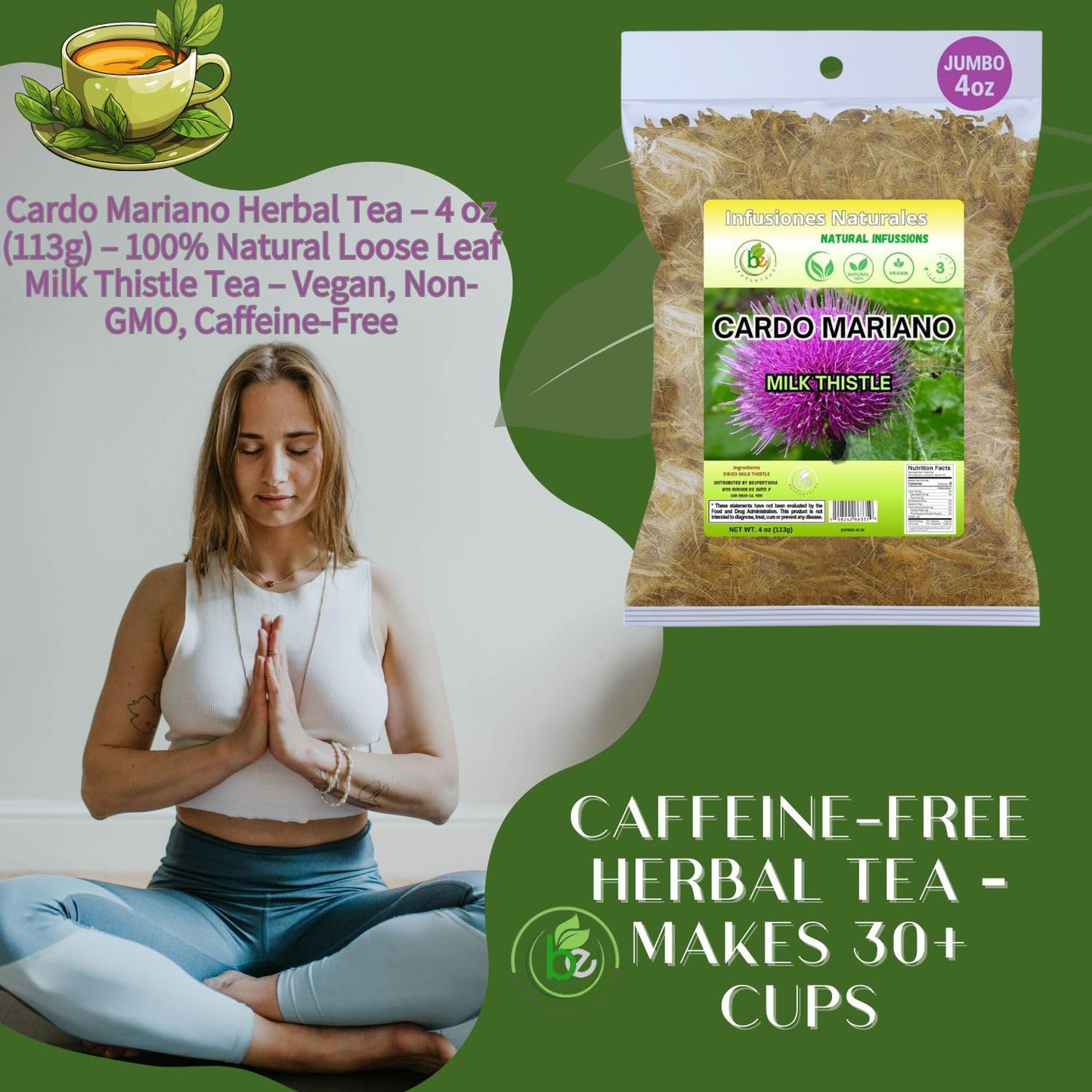 Cardo Mariano Herb Tea | Vegan | 100% Pure & Natural Cardo Marin - Milk Thistle Loose Tea 4oz (113g)