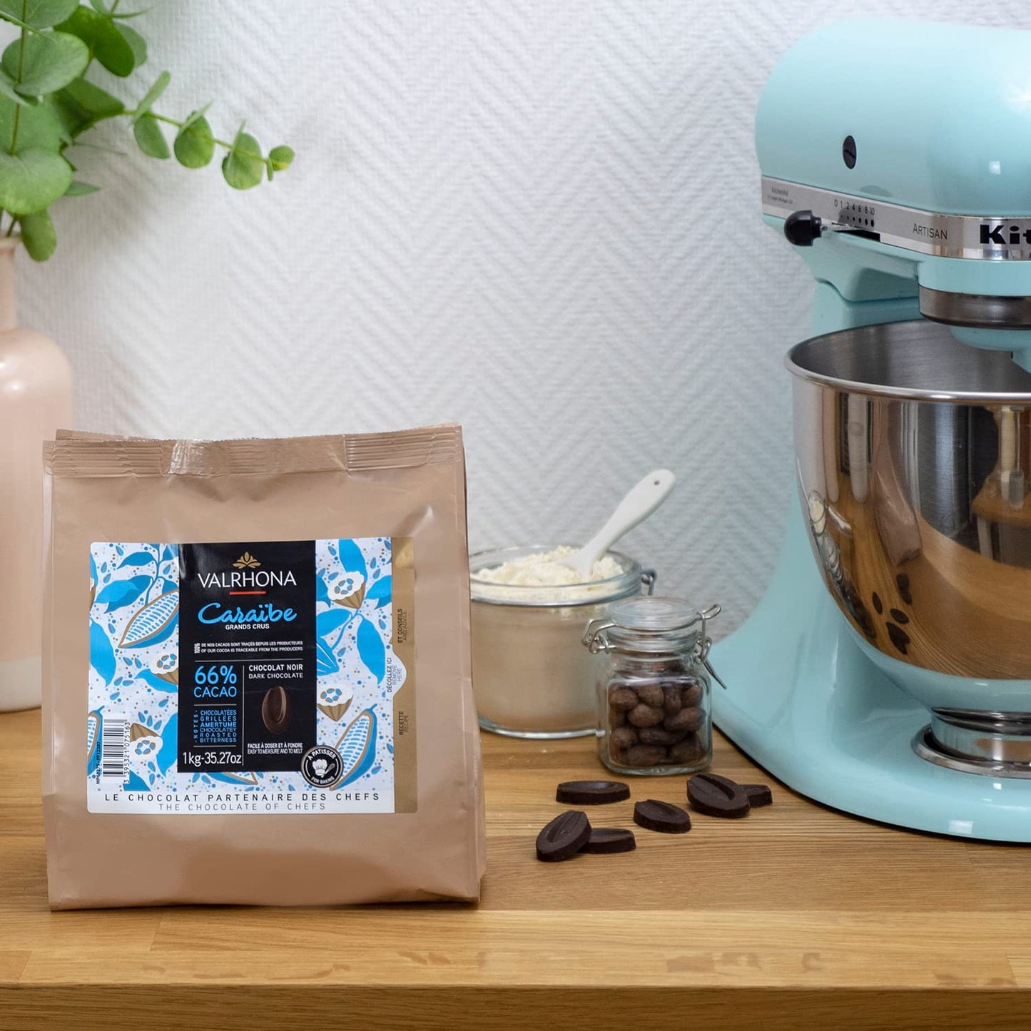 Valrhona Dark French Semisweet Chocolate Discs for Baking (Feves). enhanced CARABE 66% Cacao Grand Cru Blend. Better than Chocolate Chips  Perfect for Cookies  Cakes  Mousses  Frostings 1 KG