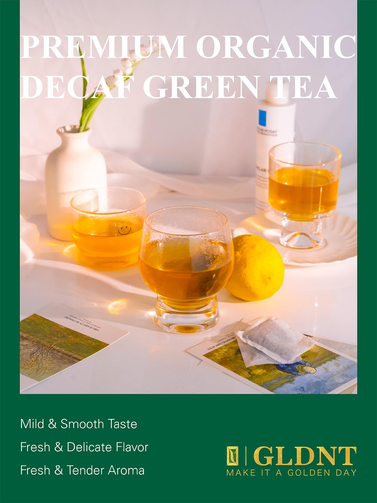 GLDNT Organic Decaf Green Tea Bags  Organic Green Tea Decaffeinated  Smooth Flavor  Super Antioxidant  Iced & Hot Tea  100 Count