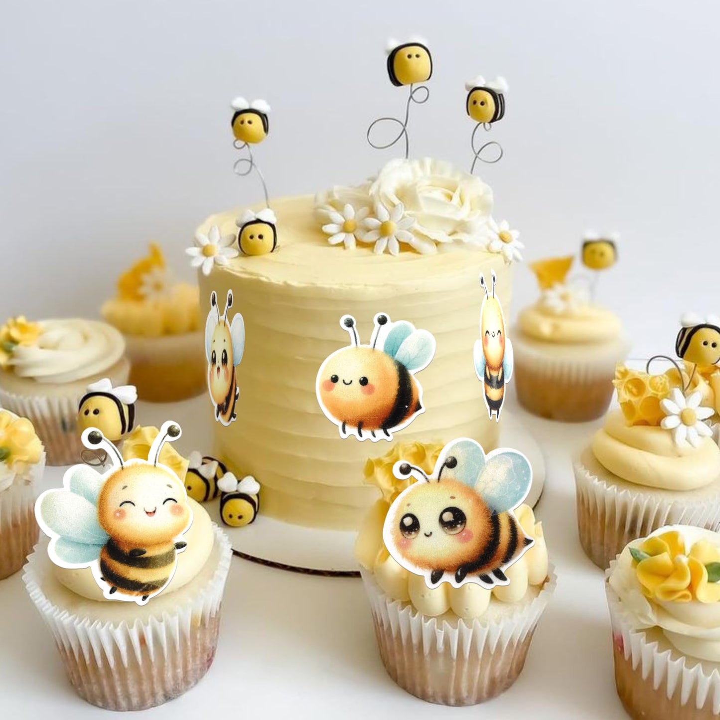 60 Pcs Edible Bumble Bee Cupcake Toppers Waper Paper Honey Bee Party Cake Decorations Edible Oh Babee Cupcake Picks For Bee Them