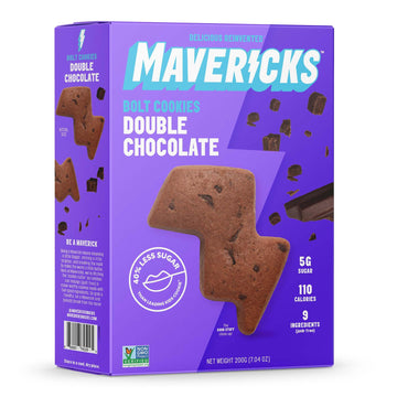 Mavericks Double Chocolate Bolt Cookies - Healthy Cookies, Dairy Free Cookies, Vegan Friendly Chocolate Chip Cookies, Plant Based Chocolate Snack For Kids, Nut Free, 40% Less Sugar - 7Oz Box (1 Pack)