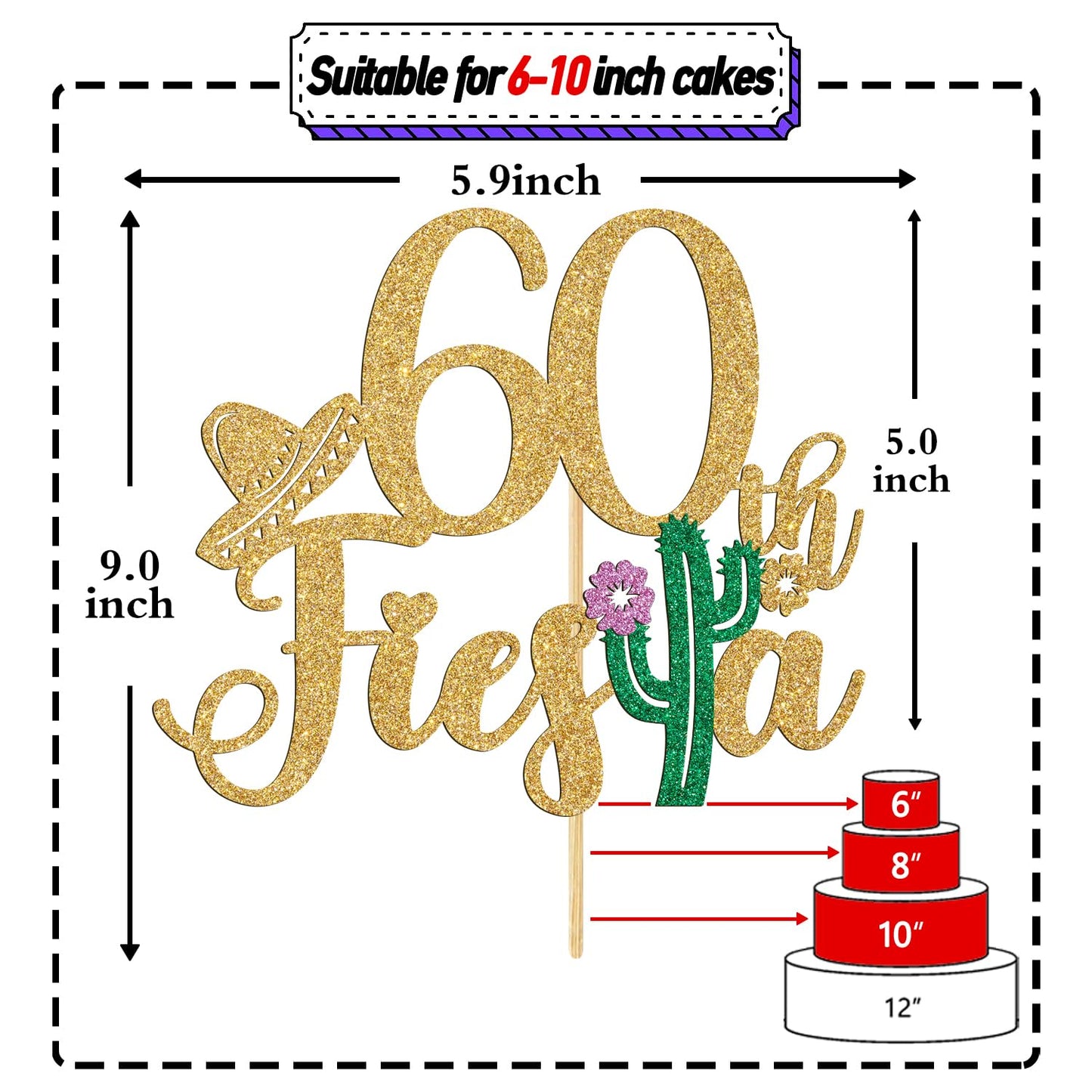 Tivurcia 60Th Fiesta Cake Topper, Cheers To 60 Years/Taco Bout 60 Cake Decor,Tropical Hawaiian Mexican Summer Themed Happy 60Th
