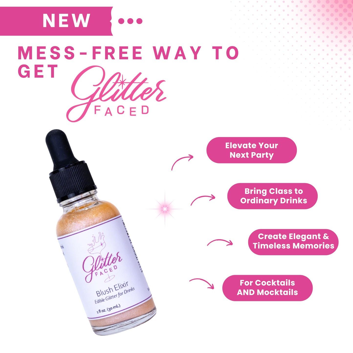 Glitter Faced Pink Edible Glitter For Galentines Cocktails & Mocktails, Mess-Free Glitter For 30 Drinks, Luster Dust Made From T