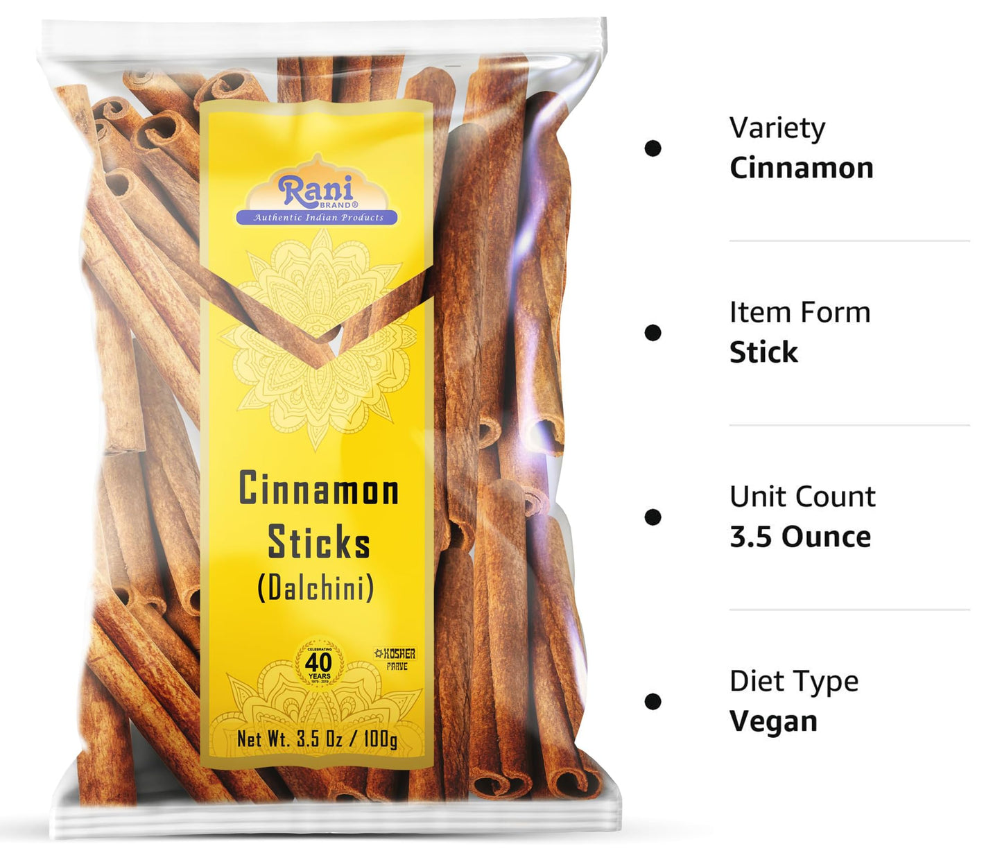 Rani Cinnamon Sticks 3.5Oz (100G) ~ 11-13 Sticks 3 Inches In Length Cassia Round ~ All Natural | Vegan | No Colors | Gluten Friendly | Non-Gmo
