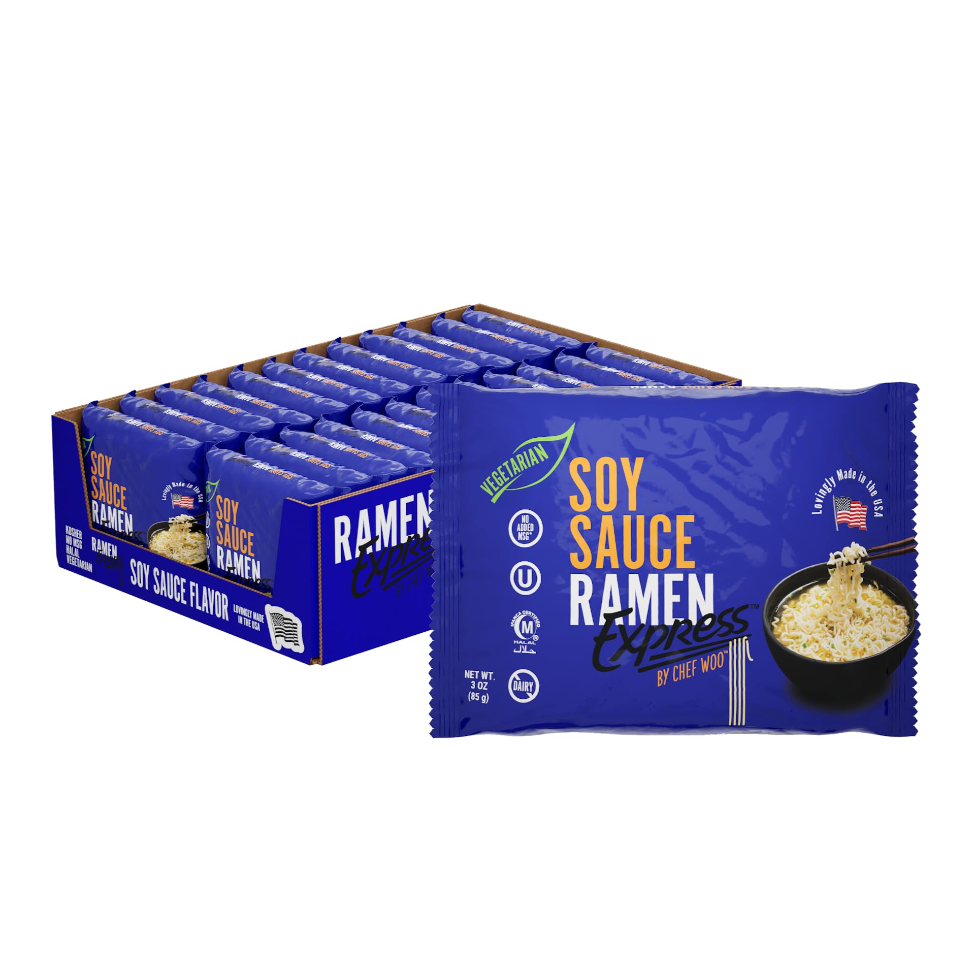 RAMEN EXPRESS Soy Sauce Flavor Ramen Noodles, 24 Pack, Vegetarian, Egg-Free, Dairy-Free, No MSG