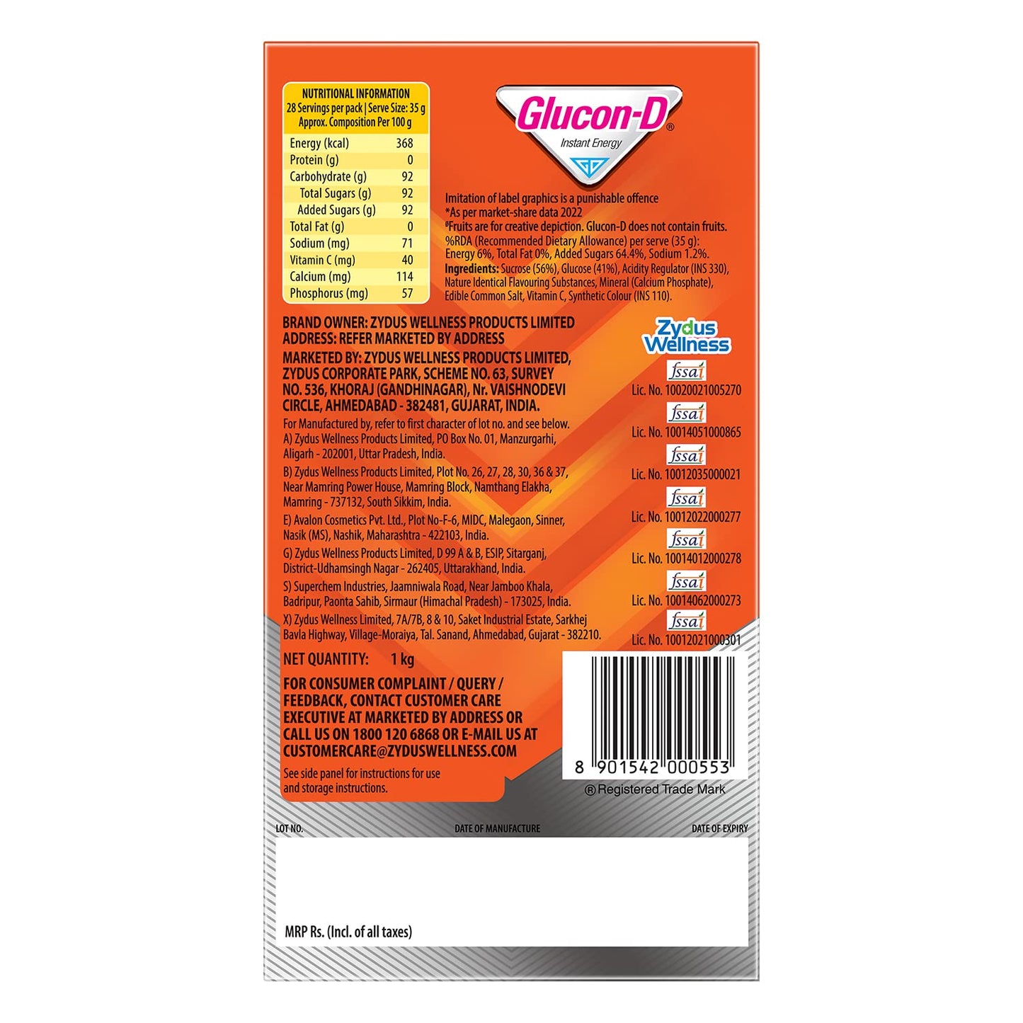 Glucon-D Tangy Orange Glucose Powder With Free Sipper(1Kg, Refill)| For Tasty & Healthy Orange Flavoured Glucose Drink| Provides
