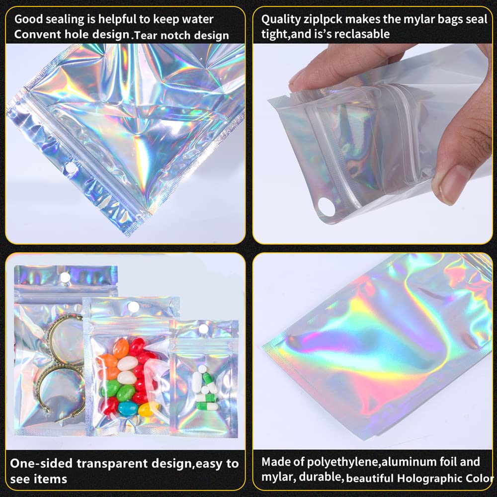 100 Pack Resealable Mylar Bags Smell Proof Pouch Aluminum Foil Packaging Plastic Ziplock Bag,Big Mylar Storage Bags For Candy,Je
