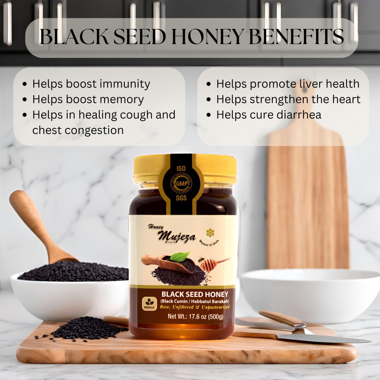 Pack Of 6 Mujeza Black Seed Honey - Not Mixed With Oil Or Powder - Gluten Free - Non Gmo - Organic Honey - Immune Booster - 100%