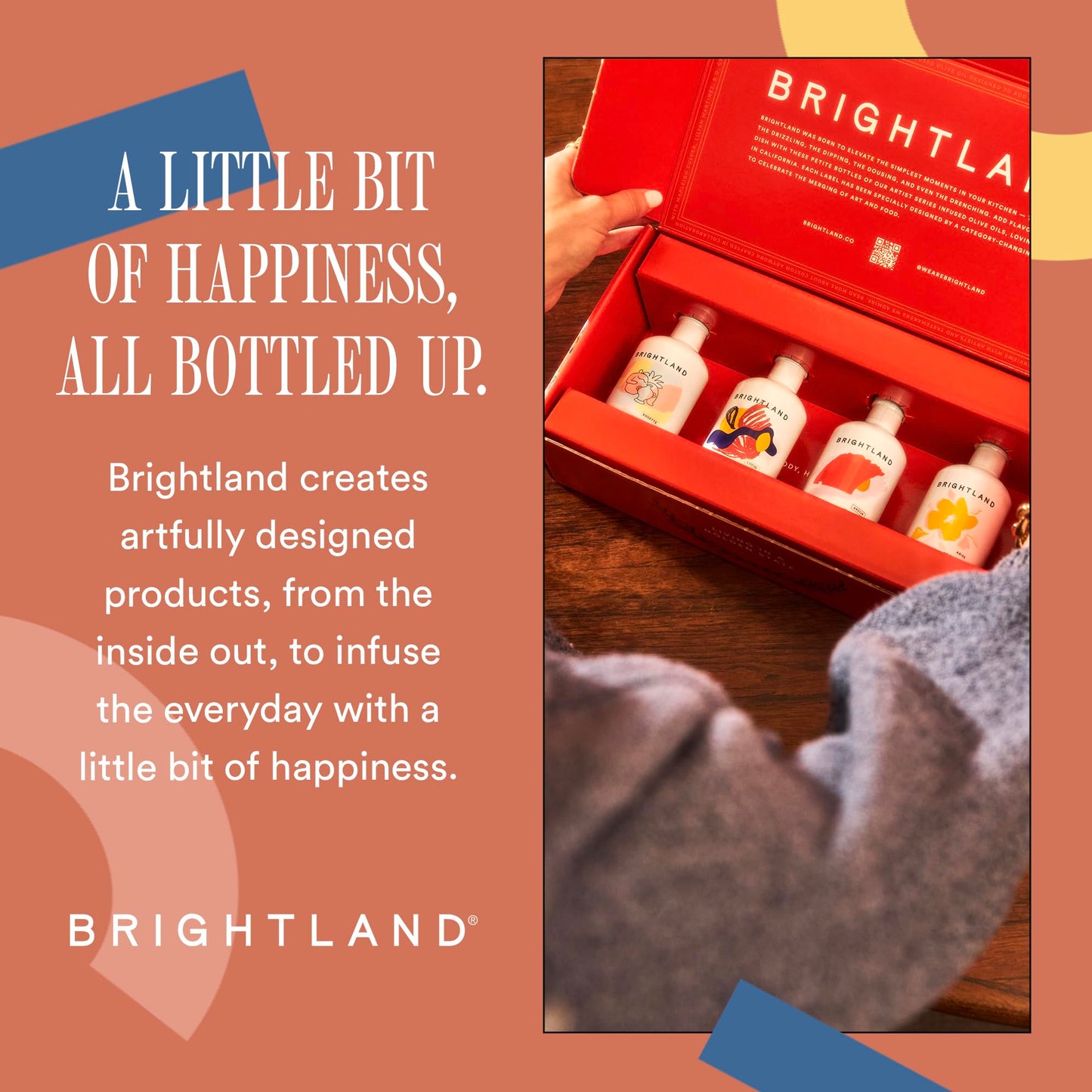 Brightland The Mini Artist Series Gift Set  4 Piece Set - Olive Oil Bundle Includes Ardor Chili  Rosette Garlic  Lucid Lemon & Arise Basill Infused Oils - 4 x 3.4 Fl Oz Bottles