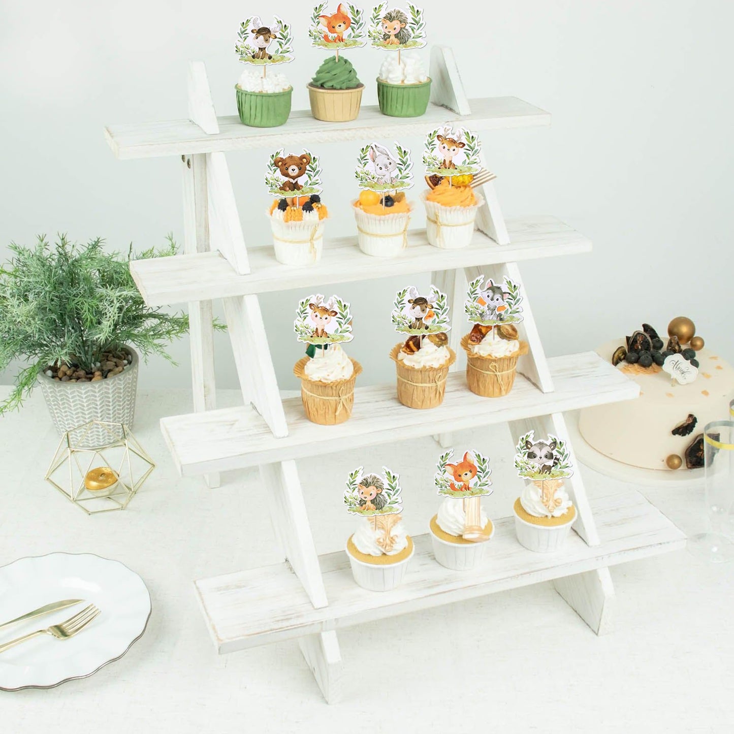 Rssta i Woodland Animals Cupcake Toppers - 40 Pack Paper Decorations for Baby Shower & Kids Birthday Party, Design 1