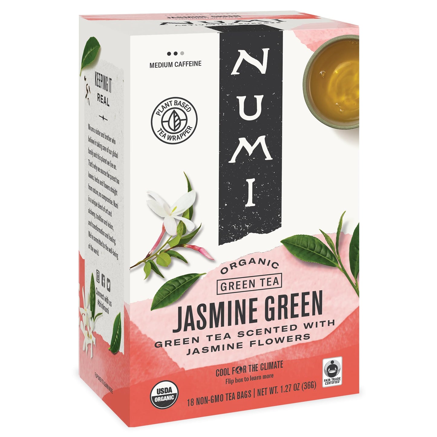 Numi Organic Jasmine Green Tea, 18 Tea Bags (Pack of 6), Floral Green Tea, Caffeinated (Packaging May Vary)