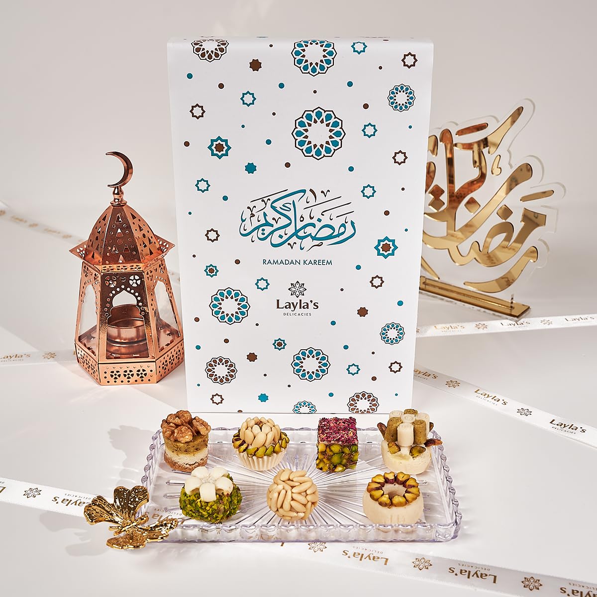 Laylas DELICACIES Mediterranean   Gift Box - 15 Bite-Size Nutty Pastries, Halal, Vegetarian, Gluten Free, Ramadan Gift Box