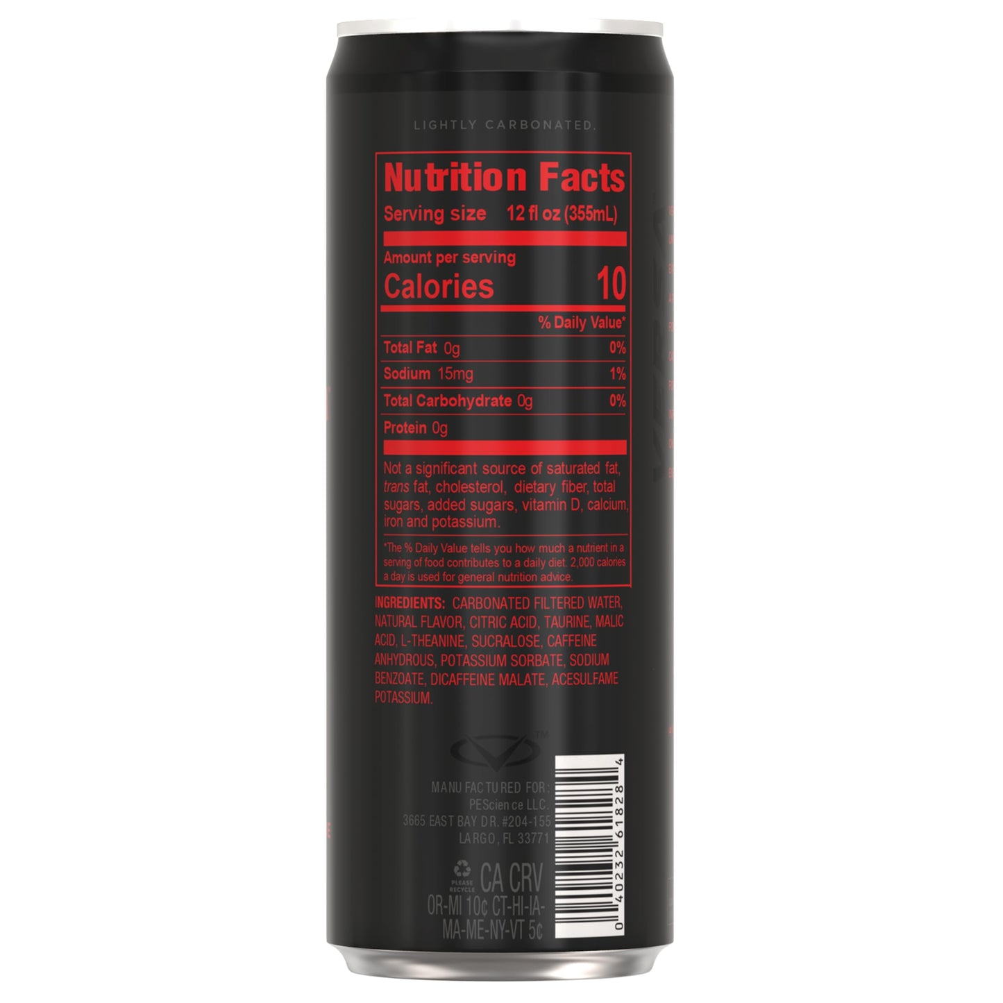 PEScience VERSA Energy Drink, Sugar Free, 125mg Caffeine, White Cherry Slushie, Case of 12