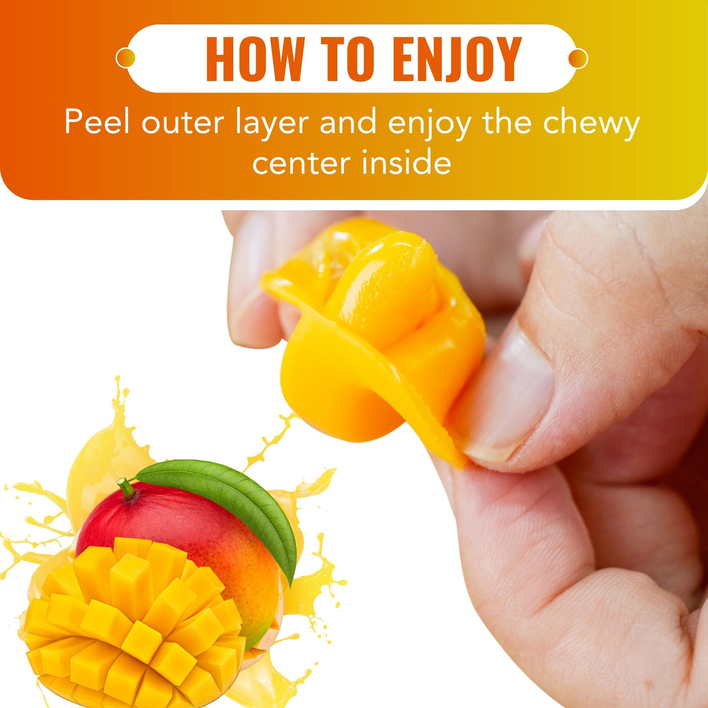 (3 Packs) MetaVita - Big Mango Gummy Candy - Individually Wrapped Peelable Mango Gummies with Real Puree - Chewy, Gluten-Free -