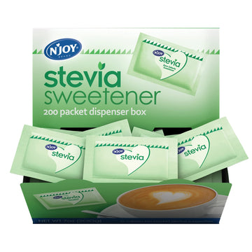 NJoy Zero Calorie Sweetener | Green Stevia Packets | 200 Count | Kosher | Gluten Free and Sodium Free