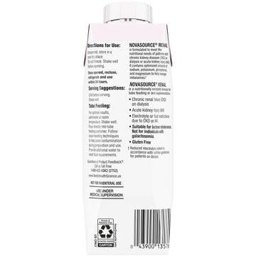 NOVASOURCE (2.0 kcal/mL) RENAL Strawberry Formula for Patients on DIALYSIS (475 Calories, 22g Protein) 8 fl oz (Pack of 24)
