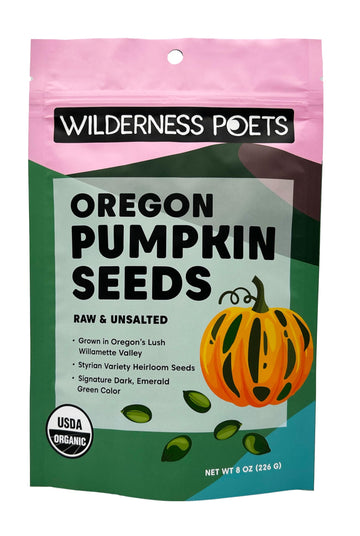 Wilderness Poets, Oregon Pumpkin Seeds - Organic, Heirloom, Raw - No Salt, Shelled, Ideal for Sprouting (8 Ounce)