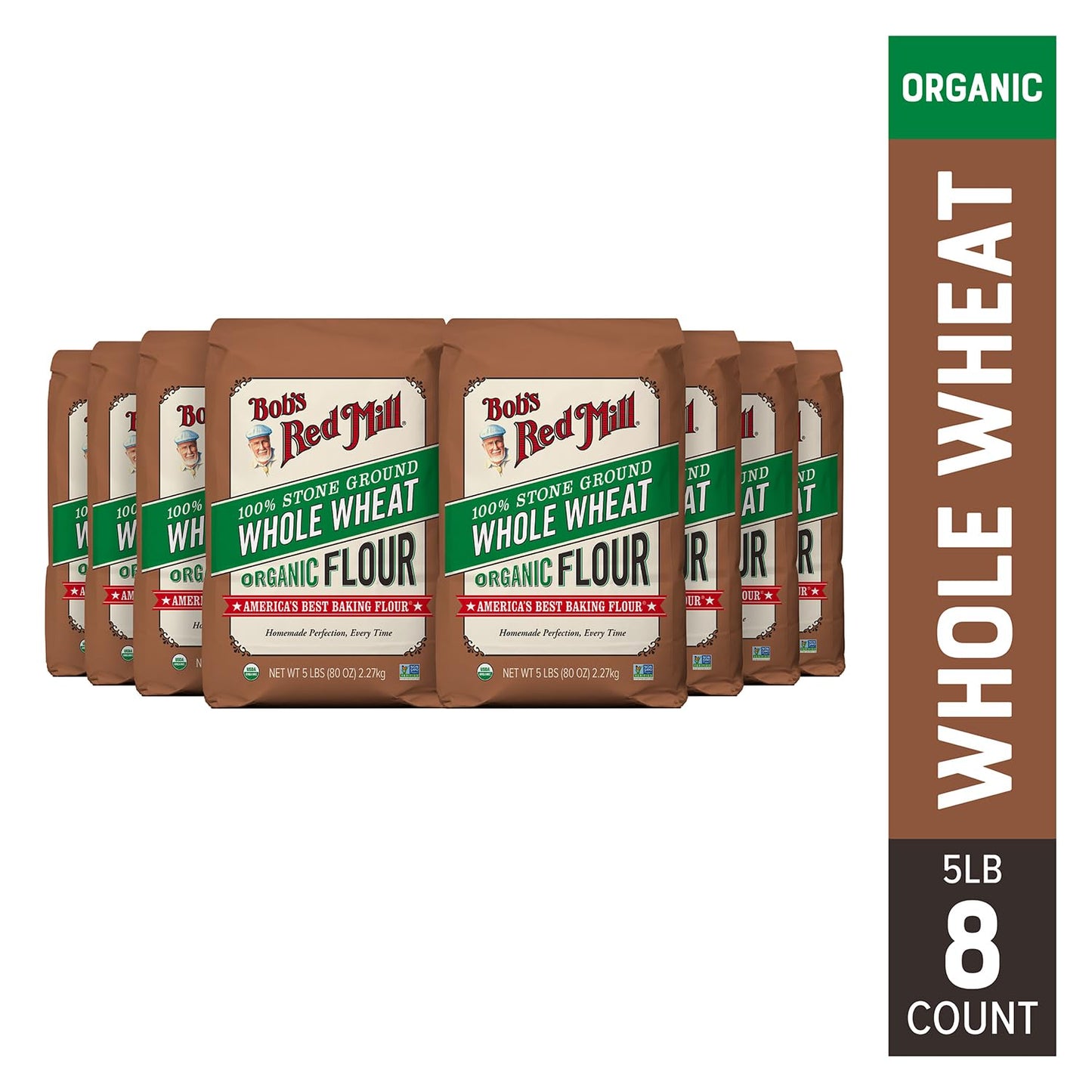 Bob'S Red Mill Organic Whole Wheat Flour, 5Lb (Pack Of 8) - Non Gmo, Whole Grain, Vegan, Kosher