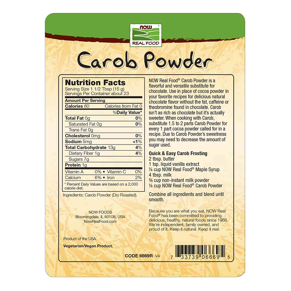 NOW Foods Carob Powder, Dry Roasted, Additive-Free, 12-Ounce, Brown