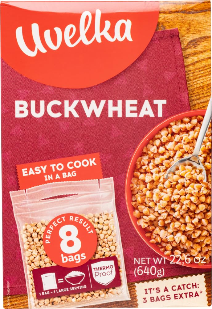 Uvelka, Buckwheat Groats (Grechka/Kasha), 8 Boil-In-Bags, Easy To Cook, 640G/22.6Oz (Ancient Grains)