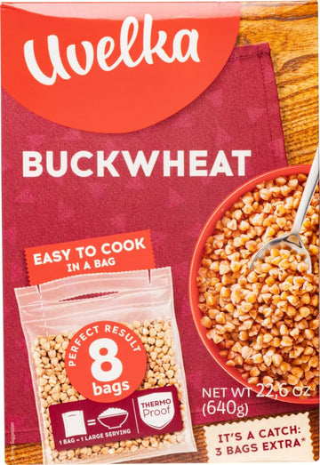 Uvelka, Buckwheat Groats (Grechka/Kasha), 8 Boil-In-Bags, Easy To Cook, 640G/22.6Oz (Ancient Grains)