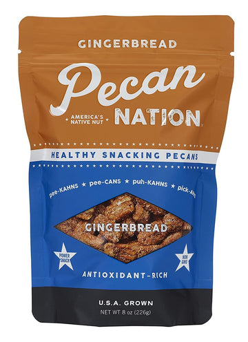 Pecan Nation Gingerbread Flavored Holiday Roasted Pecan Halves 8 Oz., Natural, No Preservatives, Antioxidant-Rich, Non-Gmo, Healthy Nut Power Snack For Adults And Kids