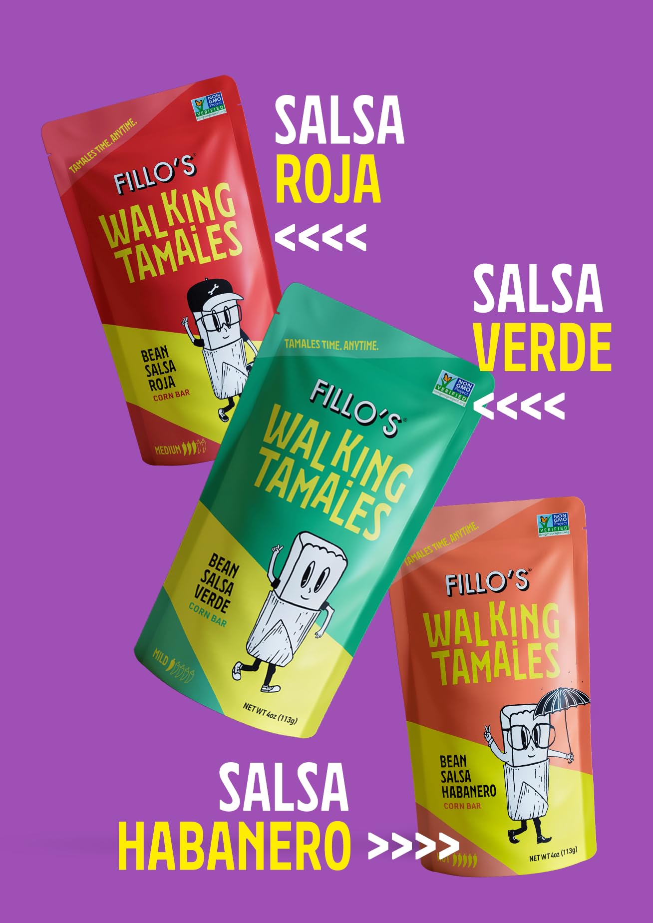 Fillo'S Walking Tamales, Salsa Habanero, Pk Of 7, Ready-To-Eat, Delicious, Gluten-Free, Preservative-Free, No Added Sugar, Vegan