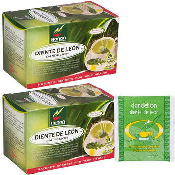 Hanan Dandelion Herbal Tea 50 Teabags (Diente De Leon) - Pack Of 2 Box With 25 Tea Bags Each Of All-Natural Dandelion Root And L