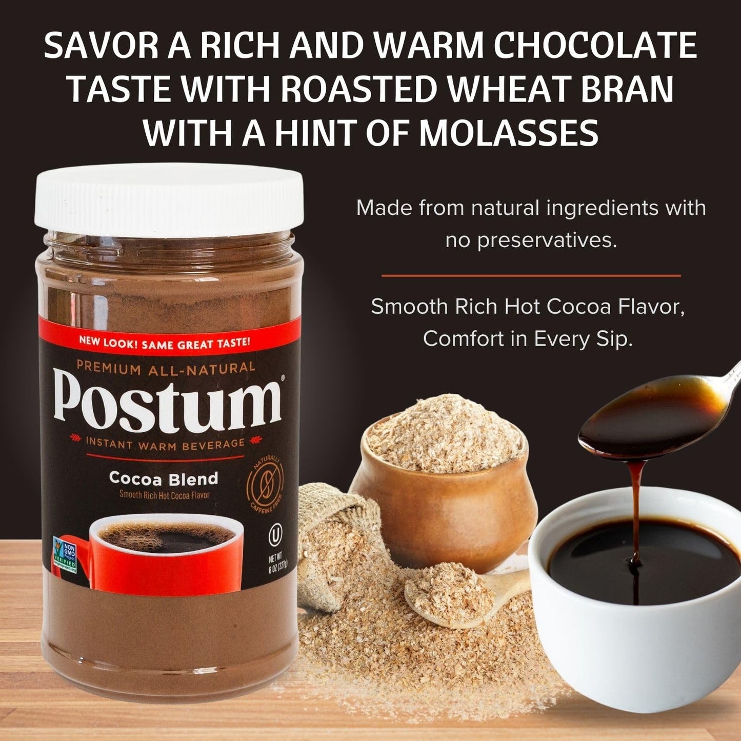 Postum Coffee Substitute, Caffeine Free, Natural & Vegan, 3 Pack (8 oz each)