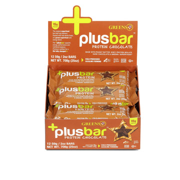 Greens+ Plusbar Protein, Dark Chocolate, 15G Whey Protein Isolate, Gluten-Free Snack With Organic Super Greens & Superfoods, Veg
