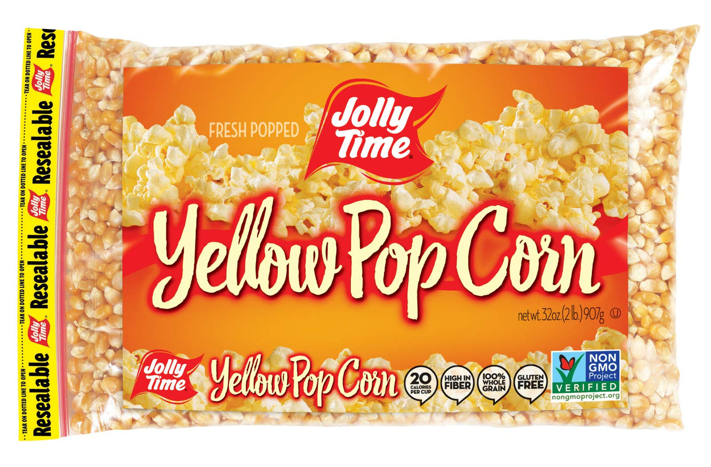 JOLLY TIME Gourmet Unpopped Popcorn Kernels, Non-GMO Yellow Popping Corn, 2 Lb. Bags (Pack Of 12)
