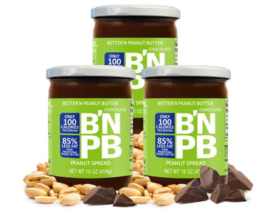 Better’n Peanut Butter Low Fat Chocolate Peanut Butter Spread, Creamy, Gluten Free, Dairy Free, Pack of 3, 16 oz Glass Jars