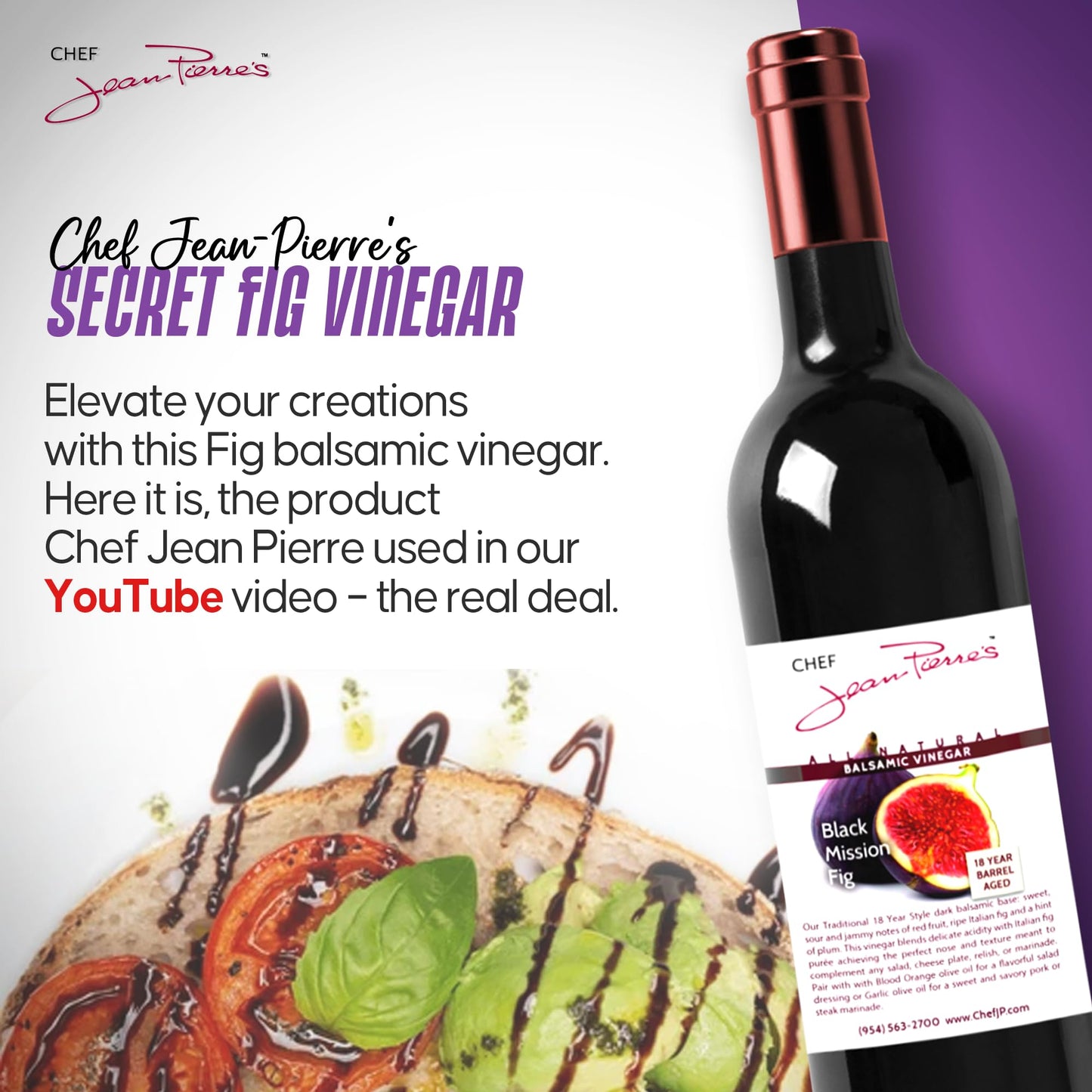Chef Jean Pierre'S Italian Balsamic Vinegar - 375Ml (12.5Oz) Rich Black Mission Fig Flavor, 18-Year Traditional Barrel Aged - Id