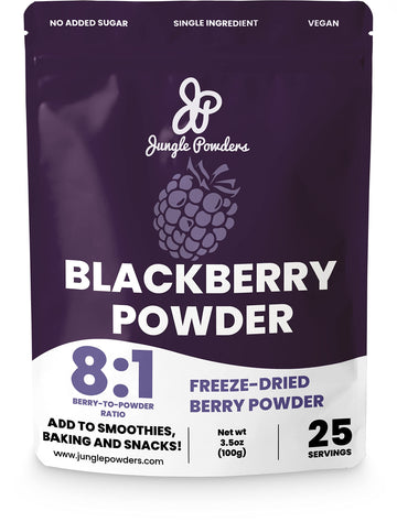 Jungle Powders Blackberry Powder 3.5 Ounce Bag Freeze Dried Blackberries Fruit Additive Free Unsweetened Smoothie Superfood Nord