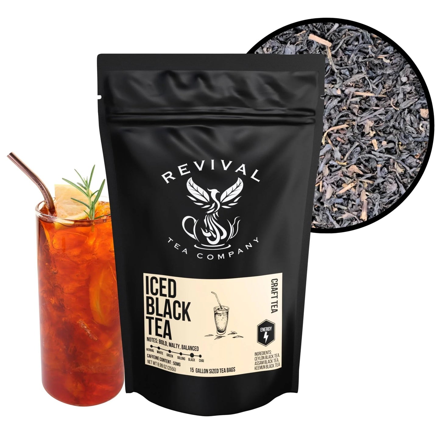 Revival Tea Company Iced Black Tea - 1 Gallon Sachets - Black Tea Blend Of Ceylon, Assam And Keemun Black Teas - 15 Count